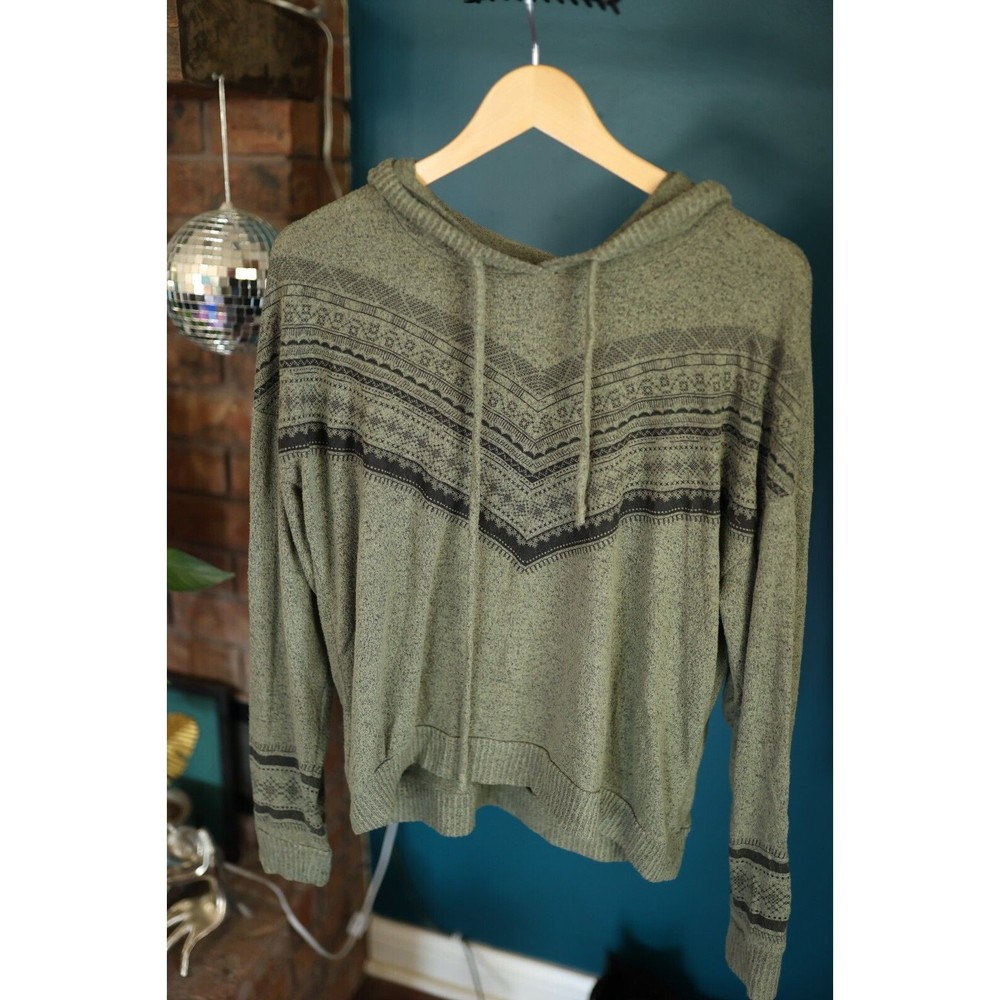 No Frills Womens Long Sleeve Soft Olive Green Drawstring Hoodie Size XL